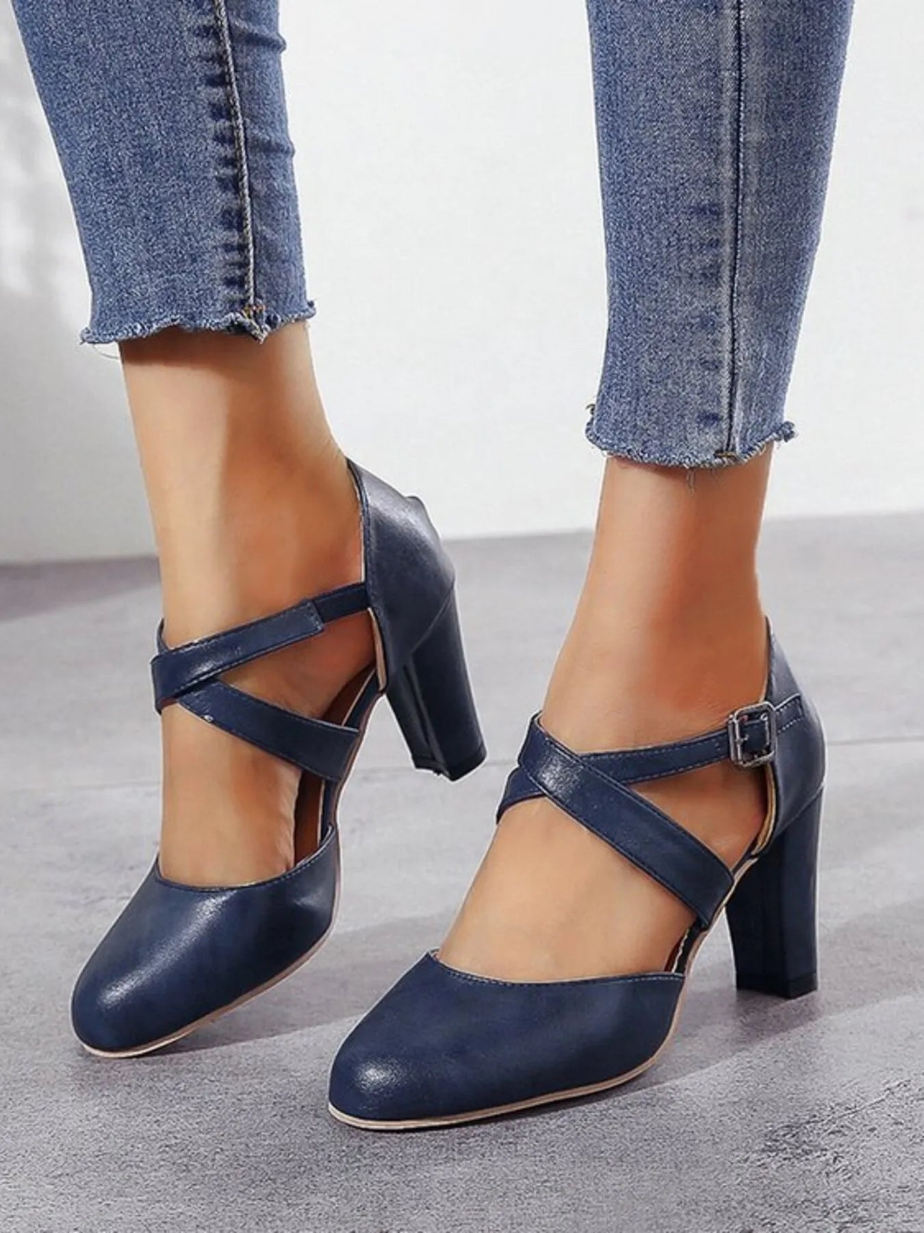 Cross - Strap Block Heel Pumps - Flip Flop Dynasty