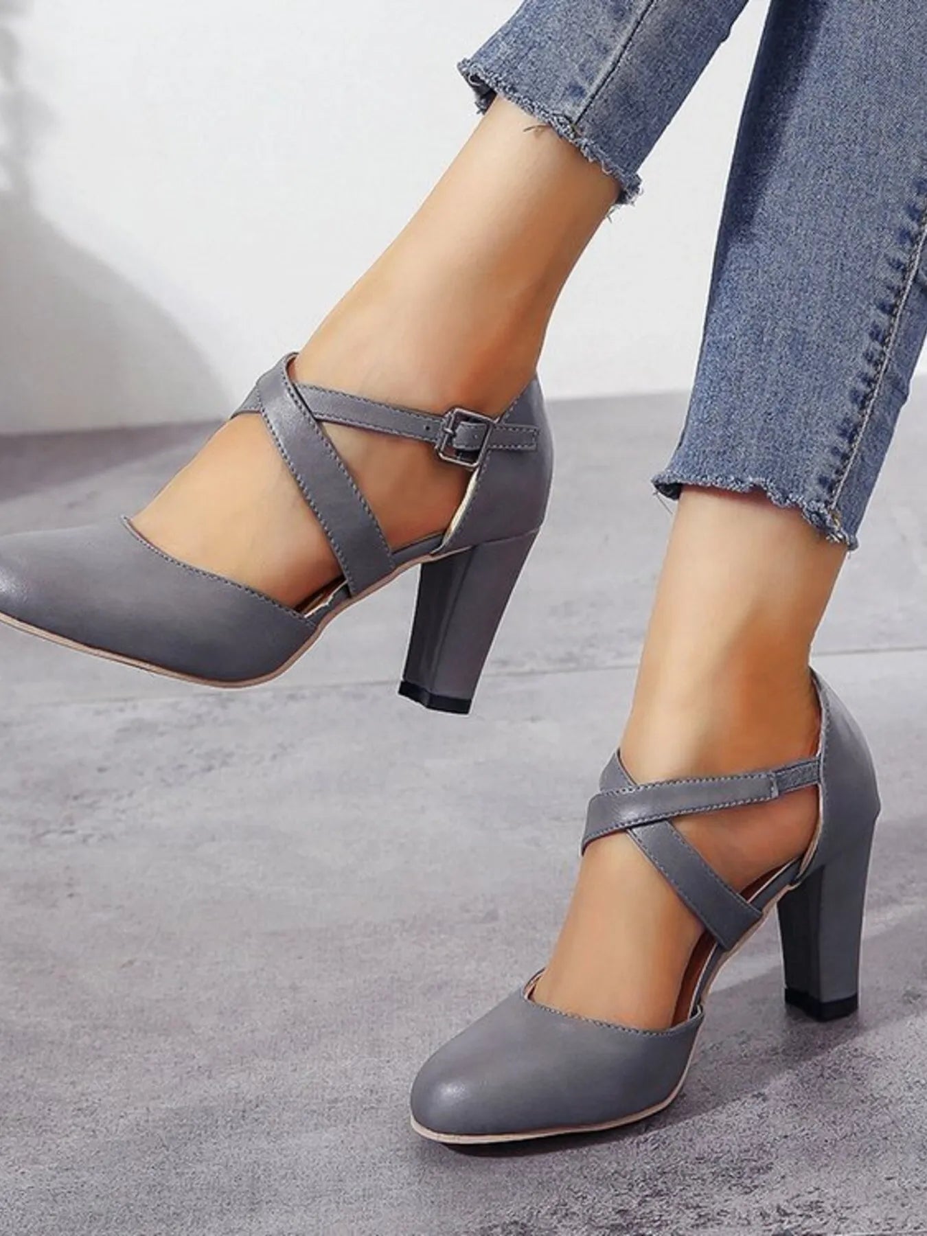 Cross - Strap Block Heel Pumps - Flip Flop Dynasty