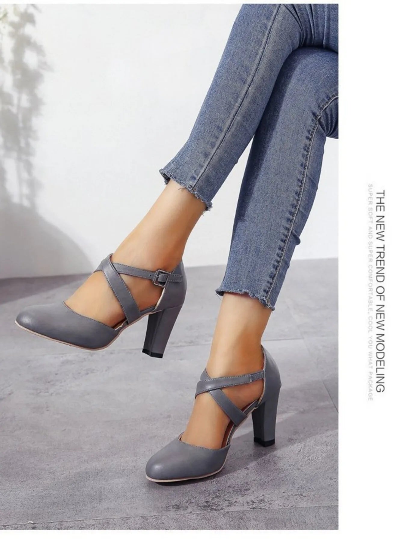 Cross - Strap Block Heel Pumps - Flip Flop Dynasty