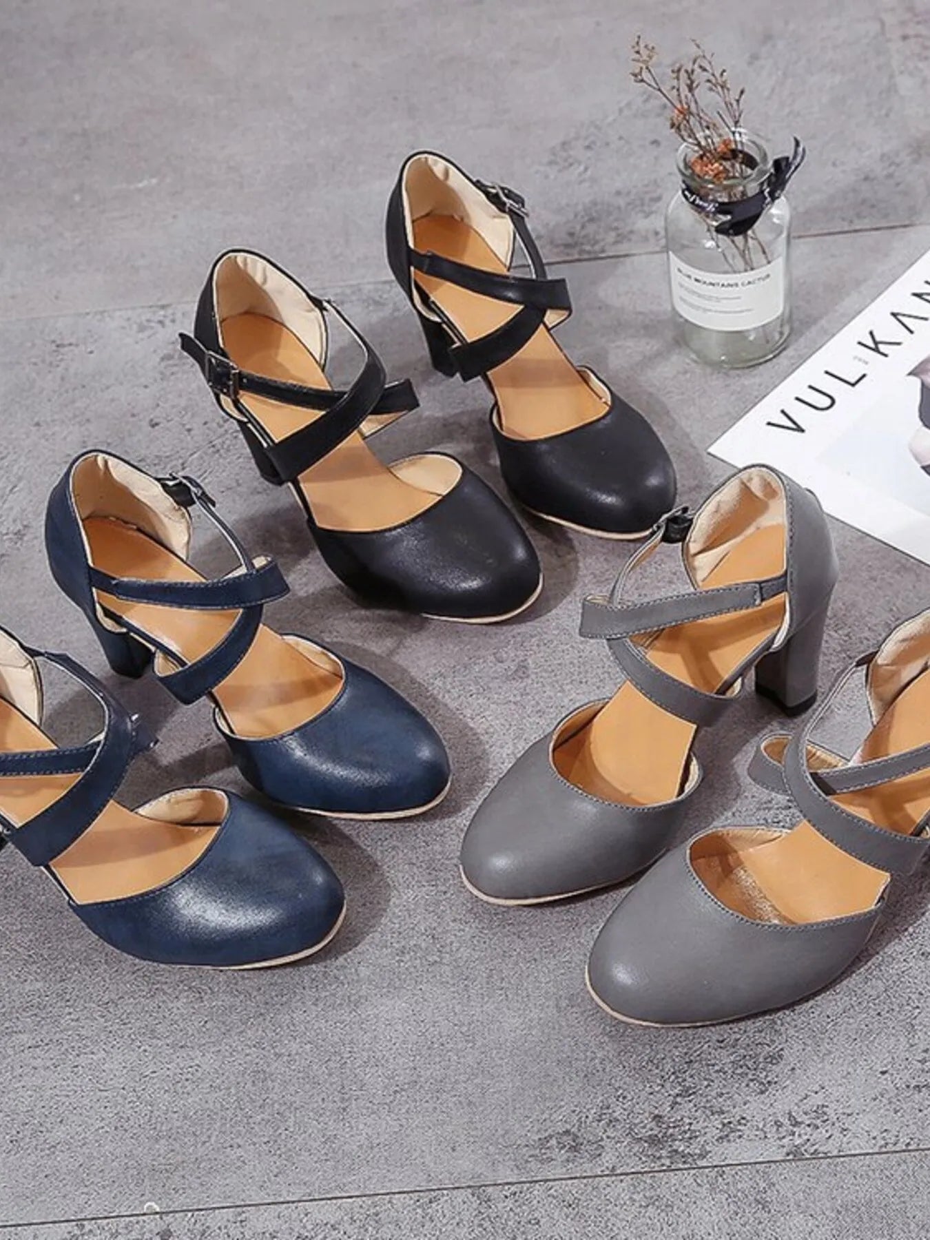 Cross - Strap Block Heel Pumps - Flip Flop Dynasty