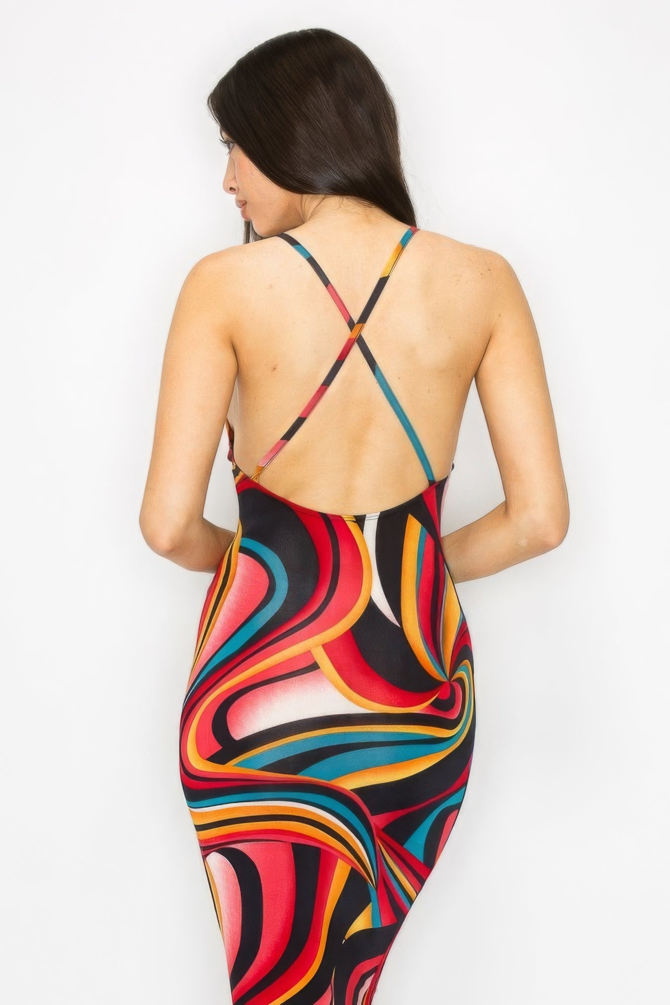 Crossed Back Marble Print Multicolor Midi Dress - Flip Flop Dynasty