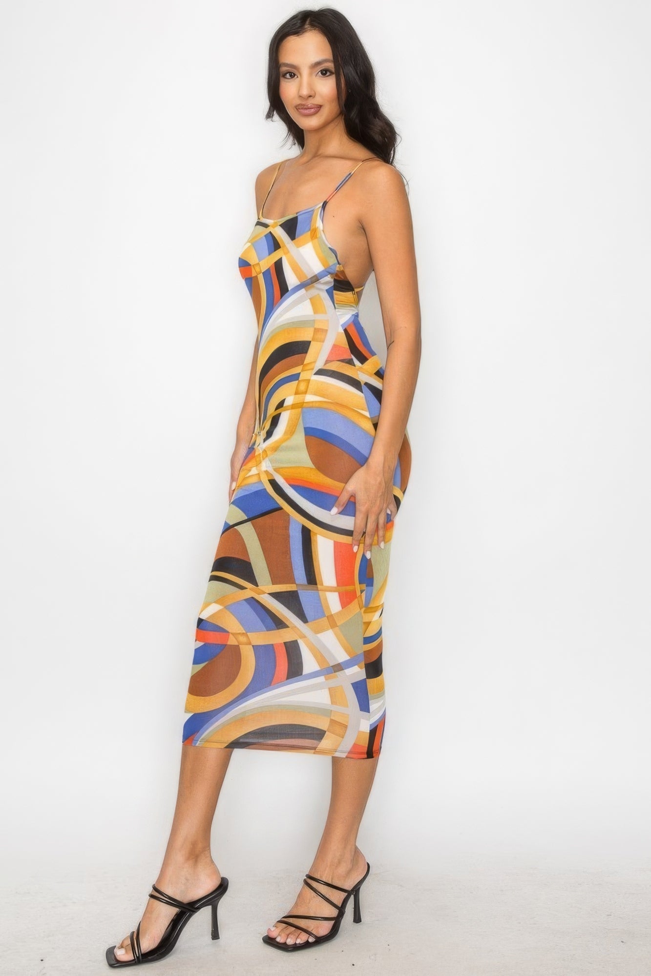 Crossed Back Marble Print Multicolor Midi Dress - Flip Flop Dynasty
