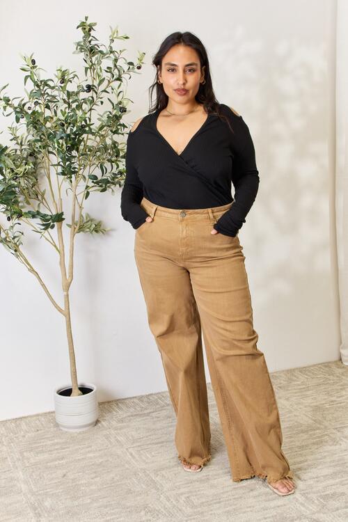 Culture Code Full Size Ribbed Surplice Cold Shoulder Top - Flip Flop Dynasty
