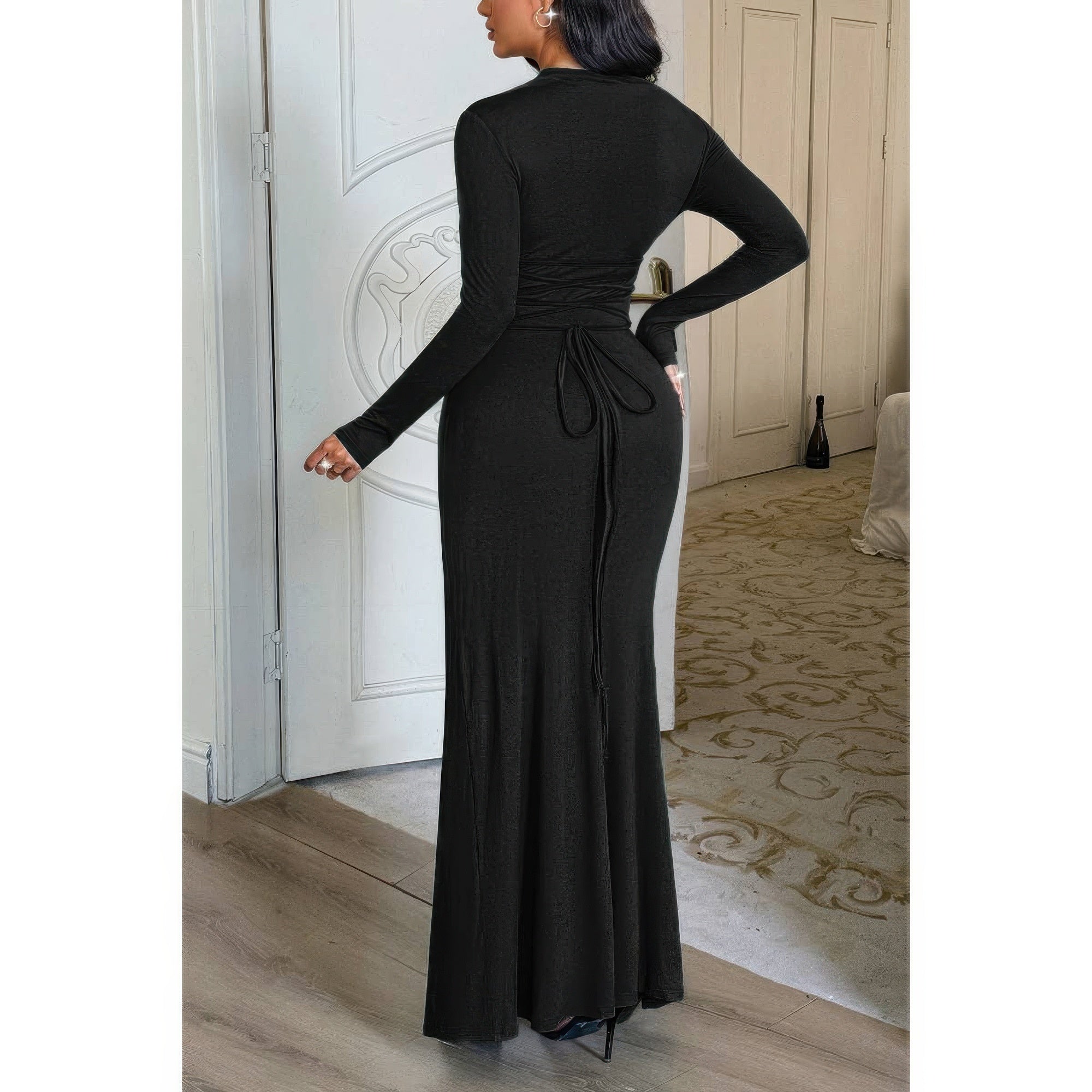 Curvy Slit Elegant Ruched Long Sleeve Dress - Flip Flop Dynasty