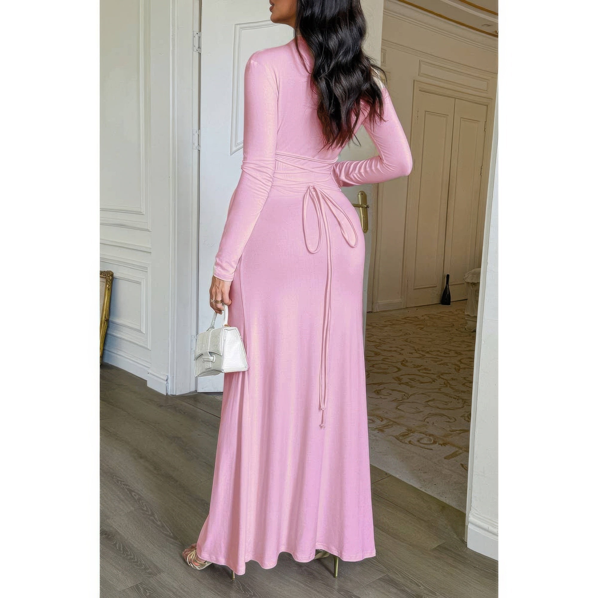 Curvy Slit Elegant Ruched Long Sleeve Dress - Flip Flop Dynasty
