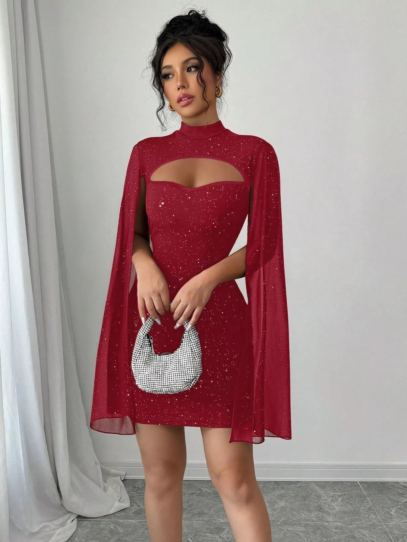 Cutout Bodycon Mini Dress with Cape Sleeves - Flip Flop Dynasty