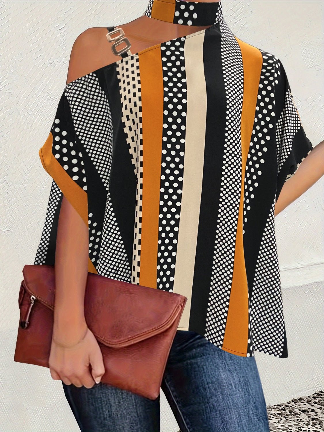 Cutout Color Block Mock Neck Blouse - Flip Flop Dynasty