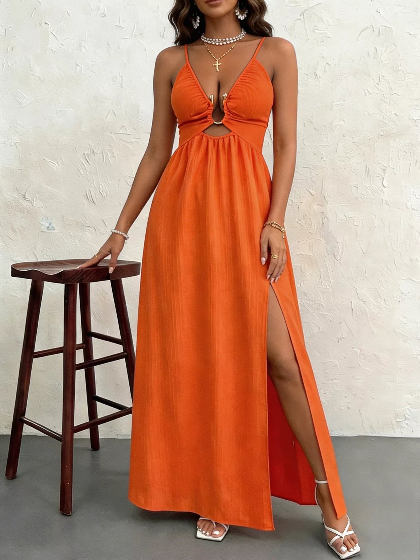 Cutout Front Slit Maxi Dress - Flip Flop Dynasty
