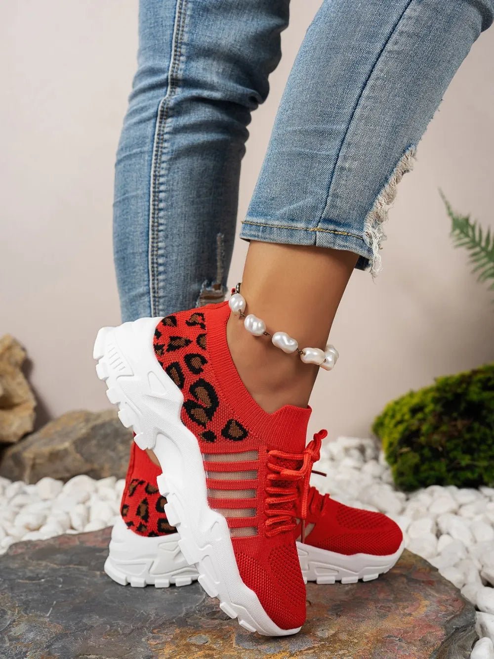 Cutout Leopard Lace Up Mesh Athletic - Flip Flop Dynasty