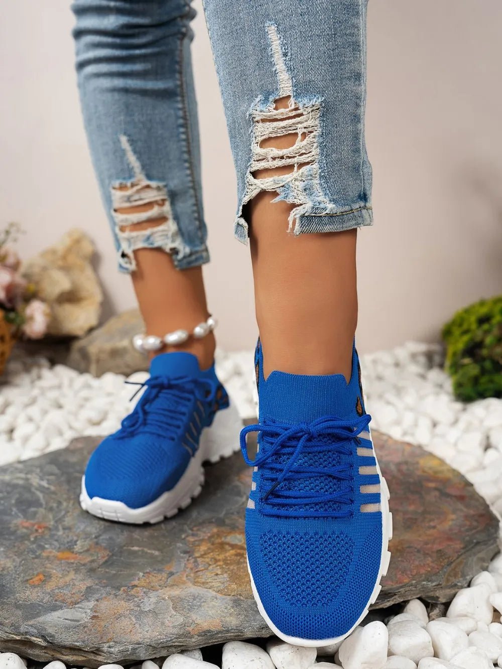Cutout Leopard Lace Up Mesh Athletic - Flip Flop Dynasty