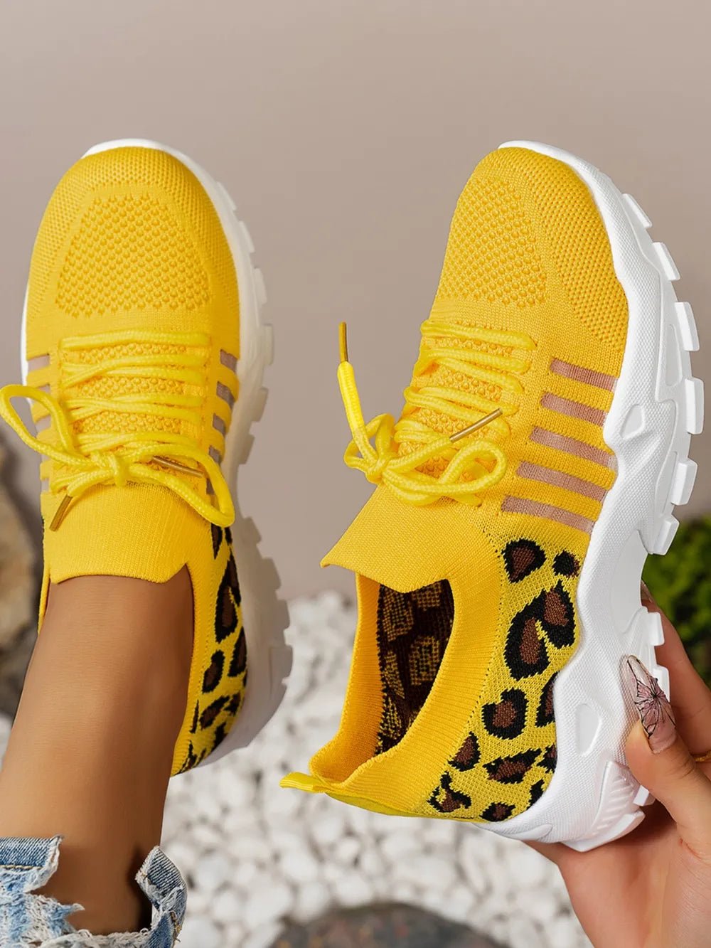 Cutout Leopard Lace Up Mesh Athletic - Flip Flop Dynasty