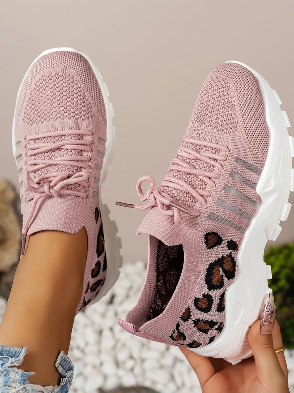 Cutout Leopard Lace Up Mesh Athletic - Flip Flop Dynasty