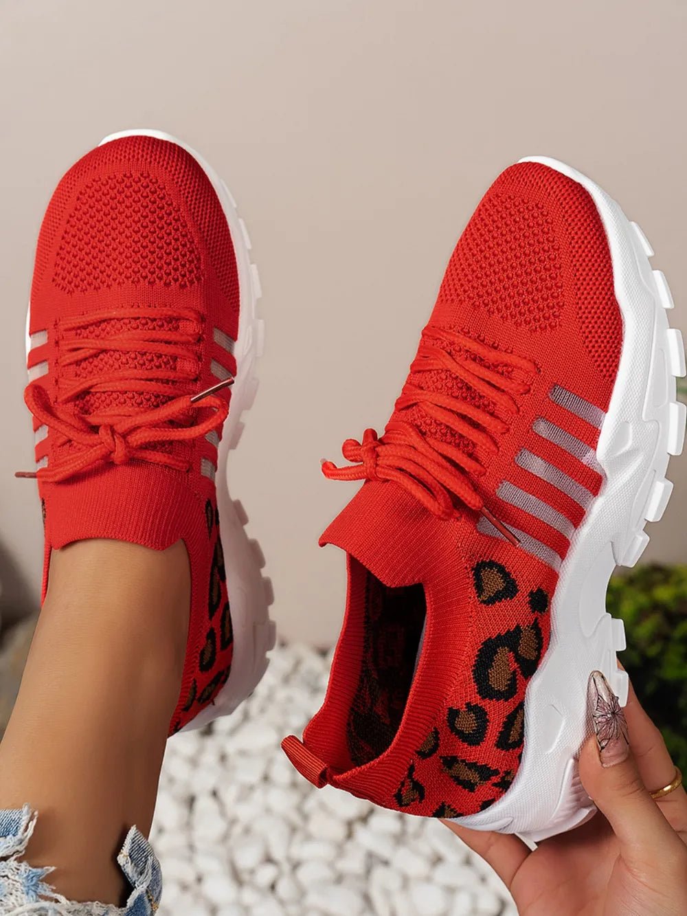 Cutout Leopard Lace Up Mesh Athletic - Flip Flop Dynasty