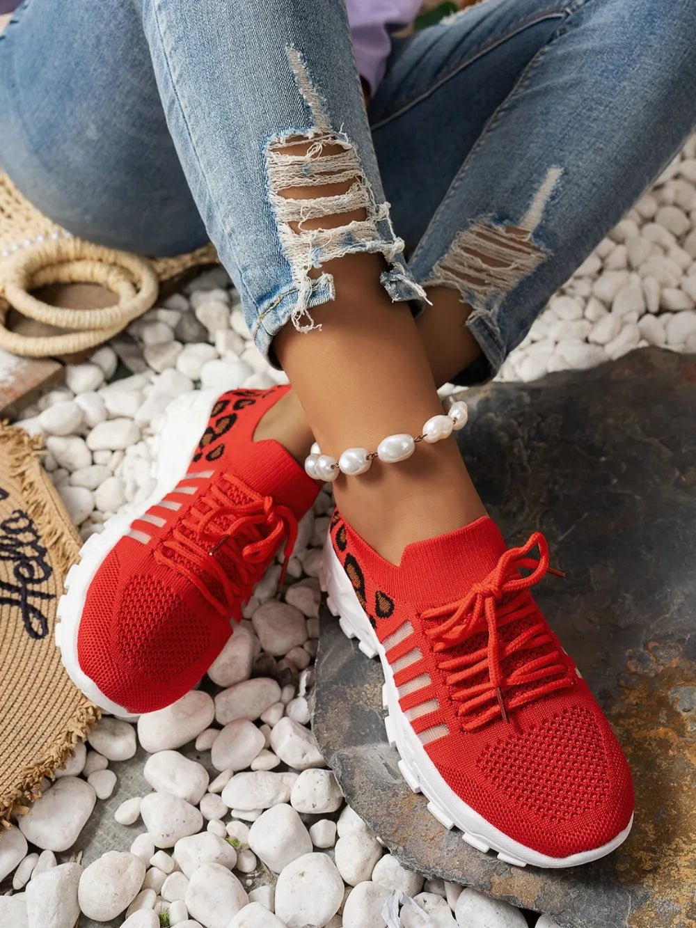 Cutout Leopard Lace Up Mesh Athletic - Flip Flop Dynasty