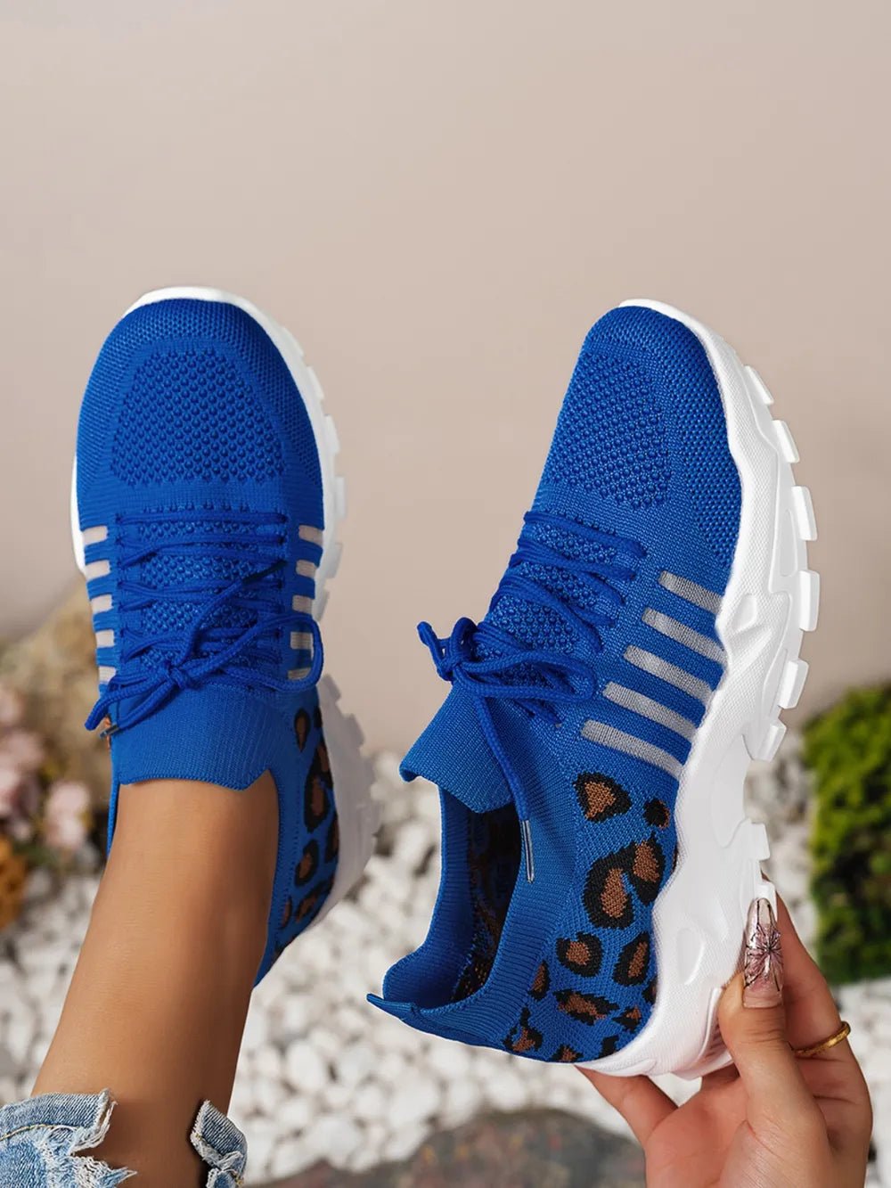 Cutout Leopard Lace Up Mesh Athletic - Flip Flop Dynasty