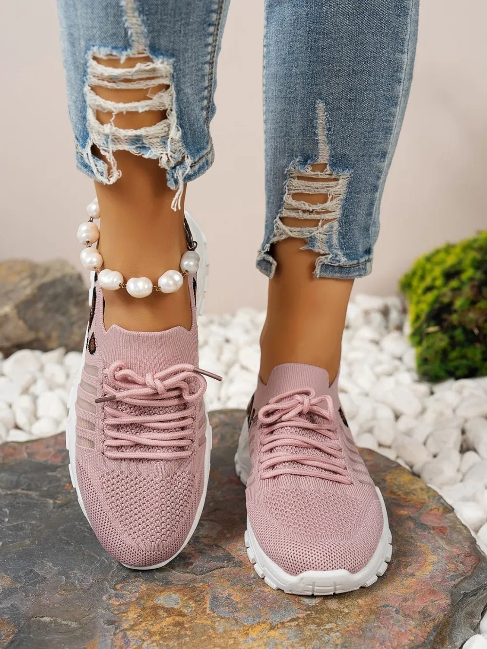 Cutout Leopard Lace Up Mesh Athletic - Flip Flop Dynasty