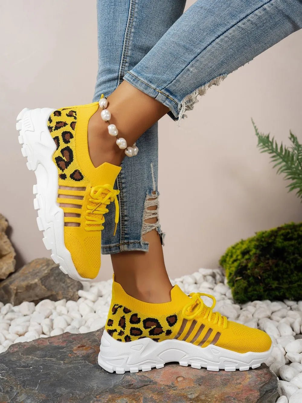 Cutout Leopard Lace Up Mesh Athletic - Flip Flop Dynasty