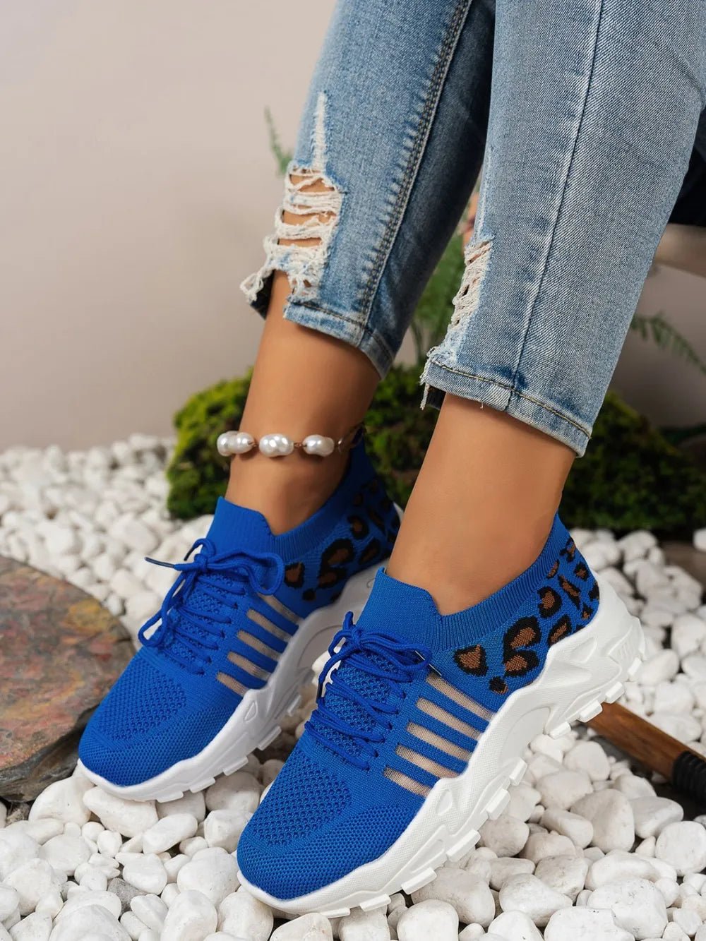 Cutout Leopard Lace Up Mesh Athletic - Flip Flop Dynasty