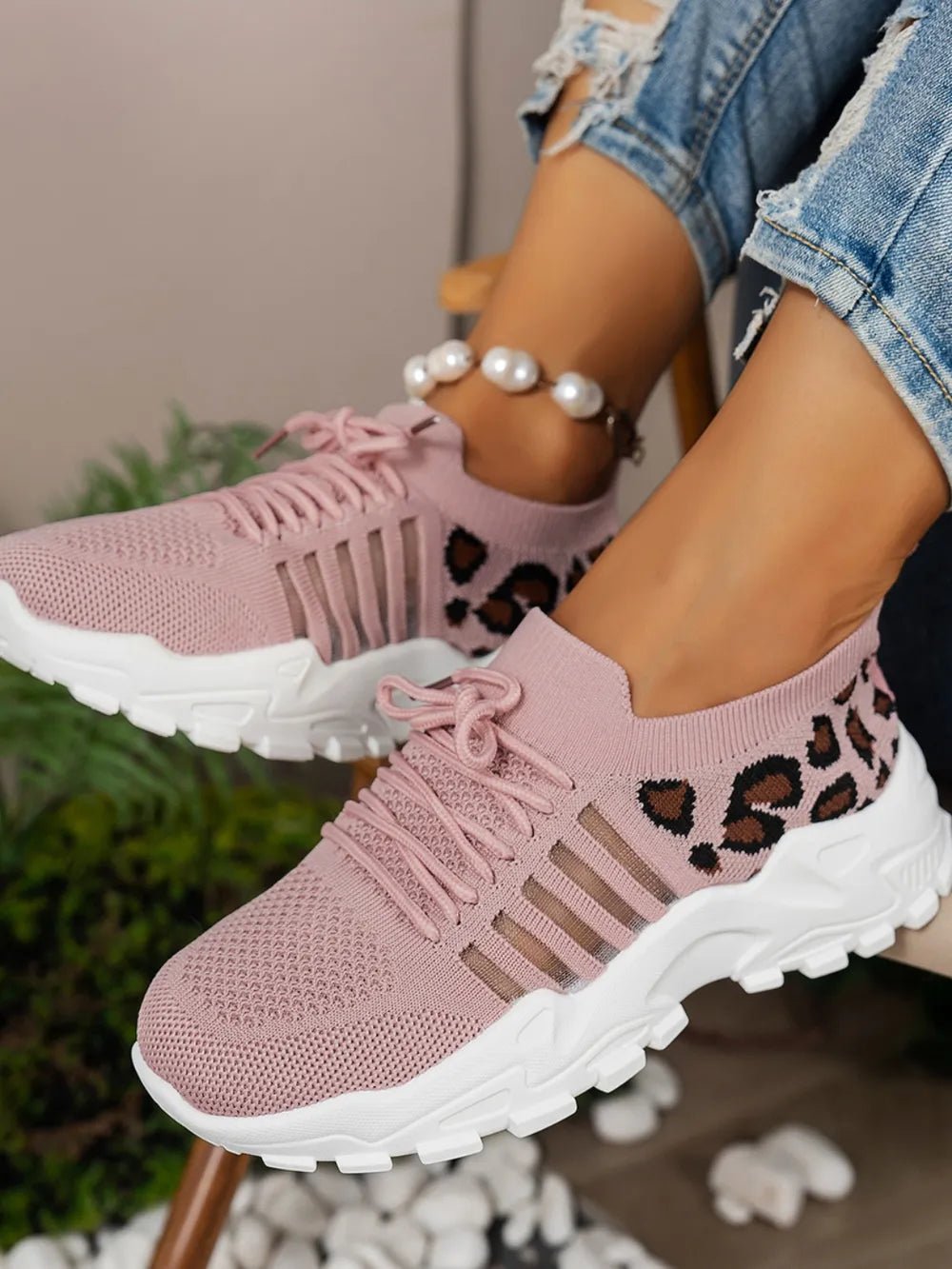 Cutout Leopard Lace Up Mesh Athletic - Flip Flop Dynasty