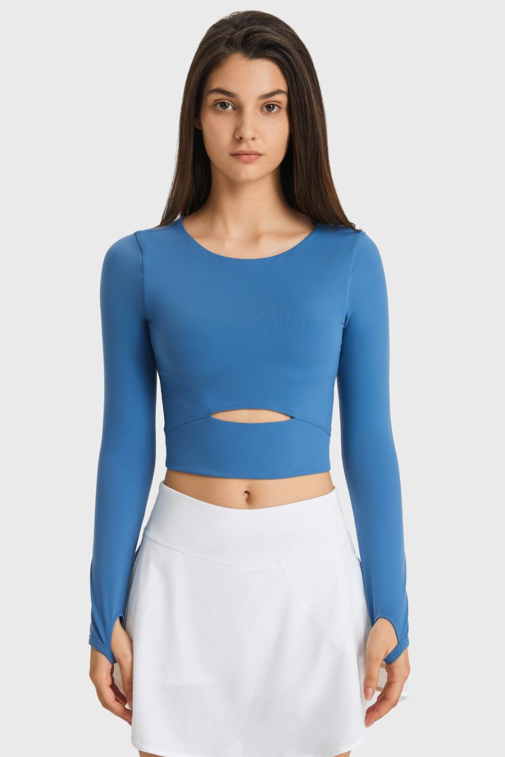 Cutout Long Sleeve Cropped Sports Top - Flip Flop Dynasty