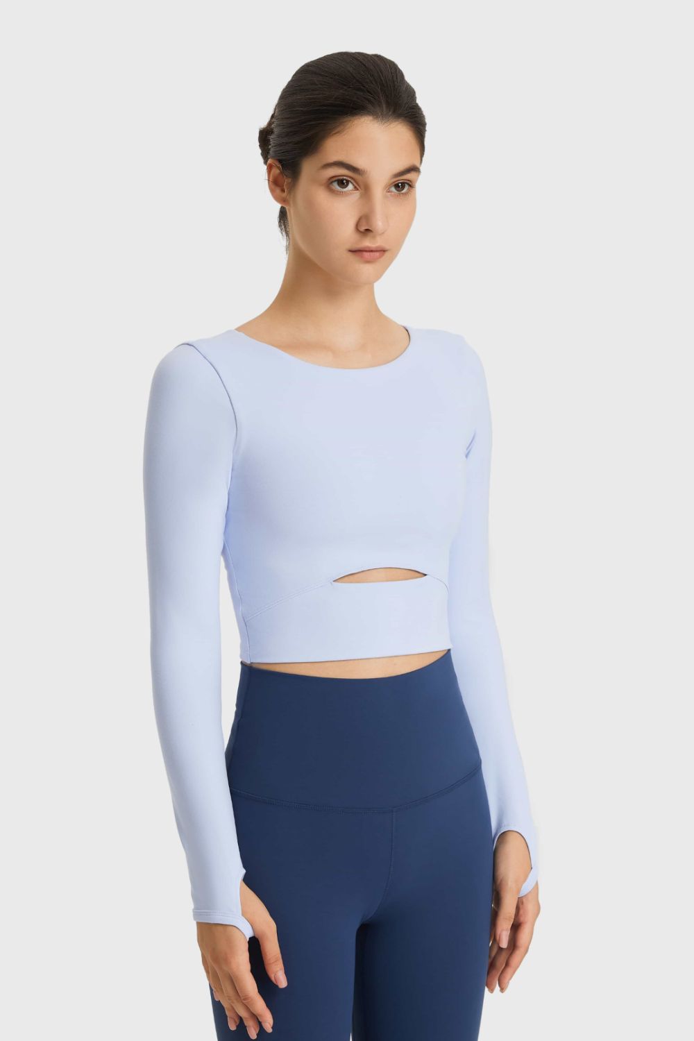 Cutout Long Sleeve Cropped Sports Top - Flip Flop Dynasty
