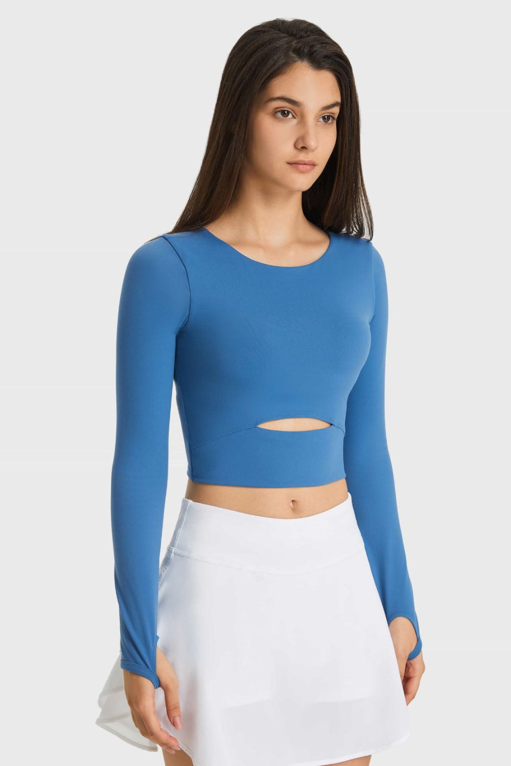 Cutout Long Sleeve Cropped Sports Top - Flip Flop Dynasty