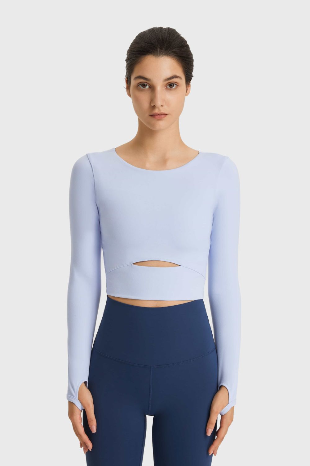 Cutout Long Sleeve Cropped Sports Top - Flip Flop Dynasty