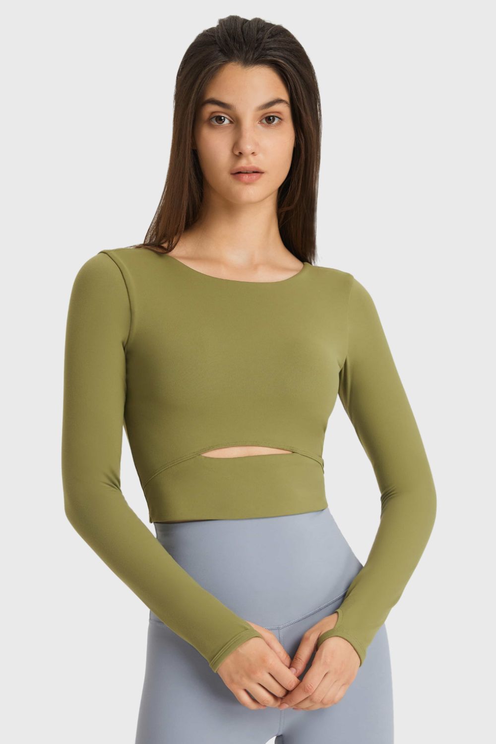 Cutout Long Sleeve Cropped Sports Top - Flip Flop Dynasty