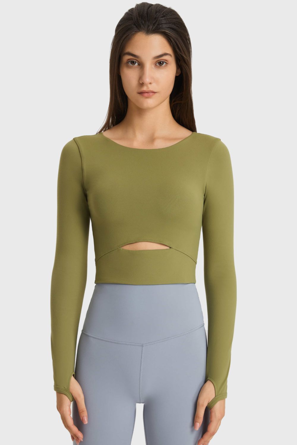 Cutout Long Sleeve Cropped Sports Top - Flip Flop Dynasty