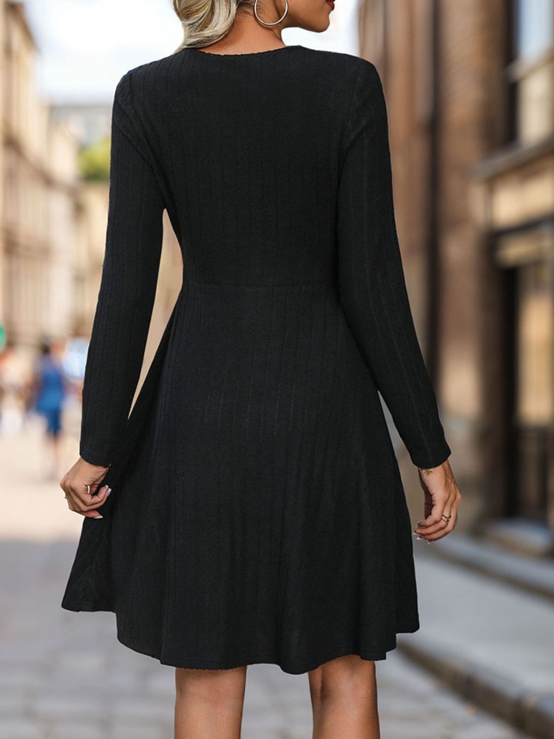 Cutout Long Sleeve Knee Length Dress - Flip Flop Dynasty