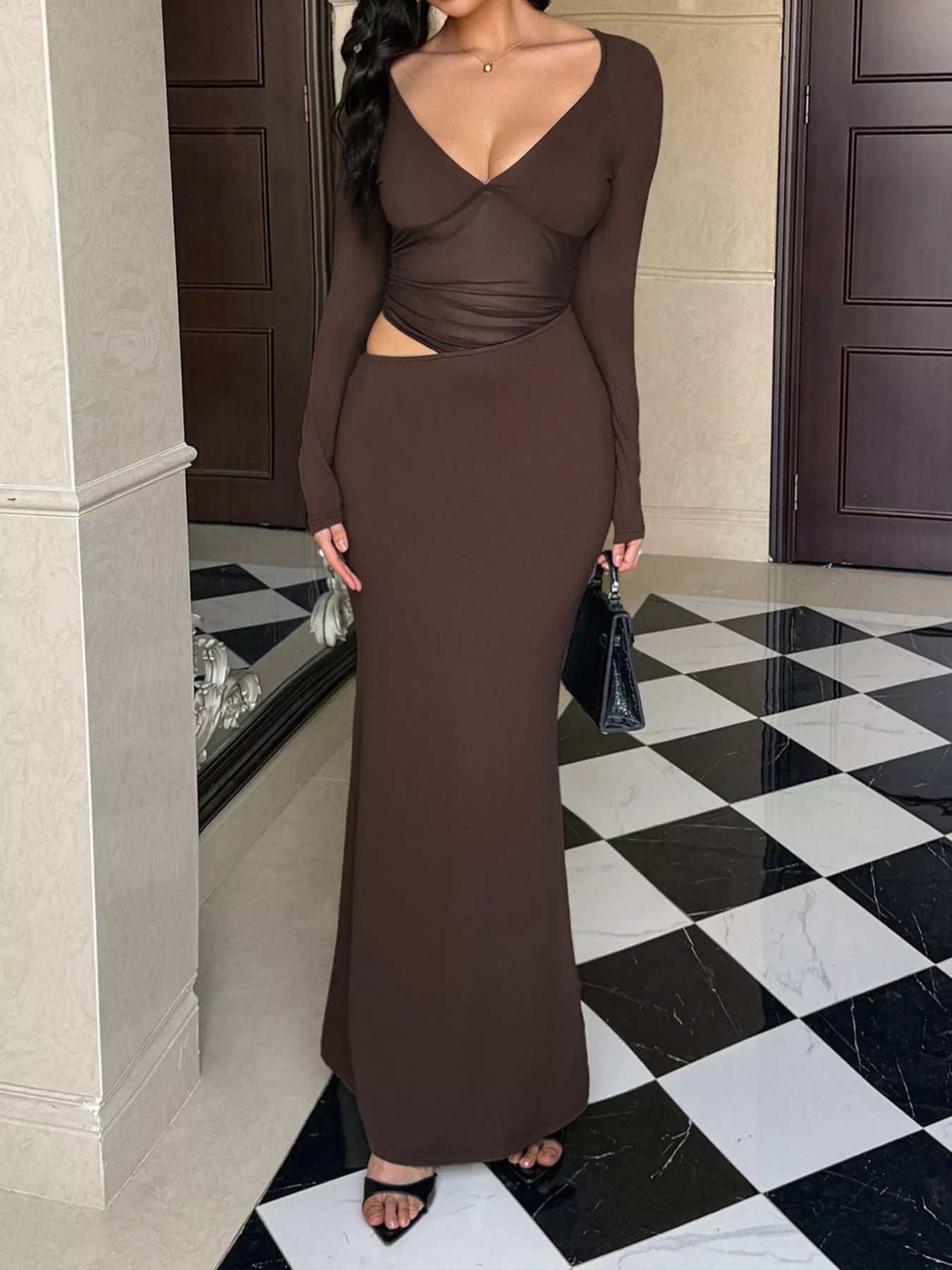 Cutout Long Sleeve Maxi Dress - Flip Flop Dynasty