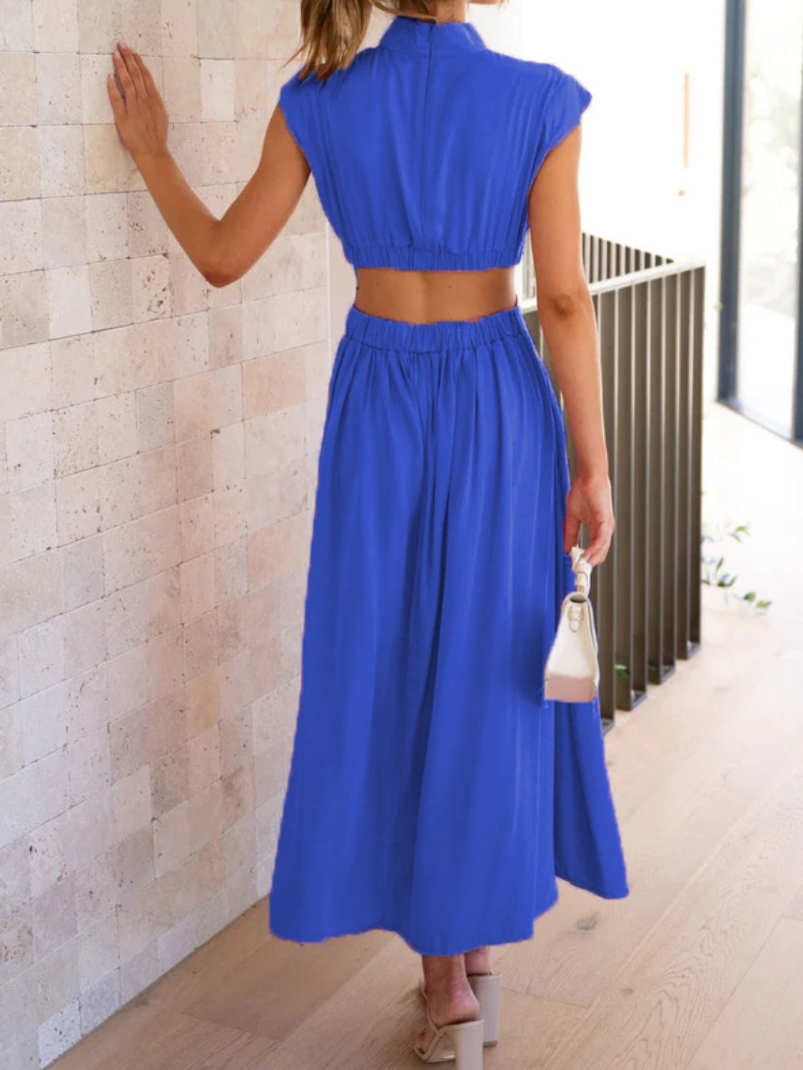 Cutout Mock Neck Sleeveless Ruched Dress - Flip Flop Dynasty
