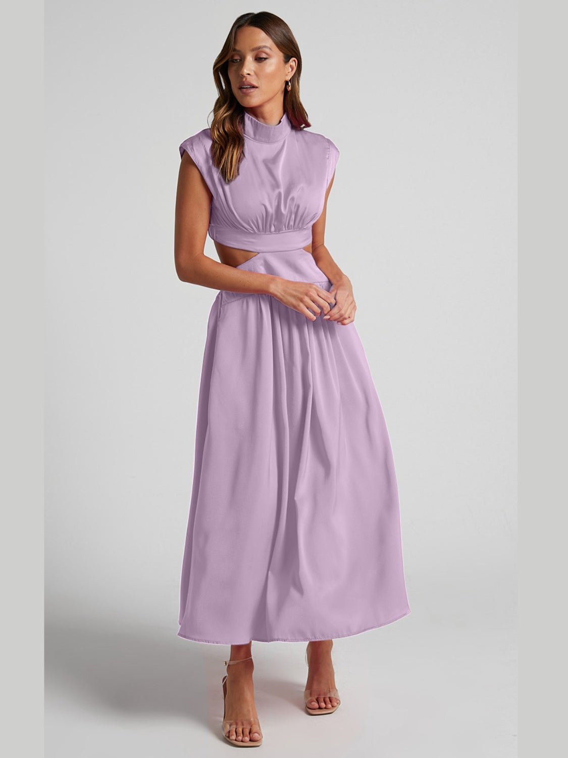 Cutout Mock Neck Sleeveless Ruched Dress - Flip Flop Dynasty