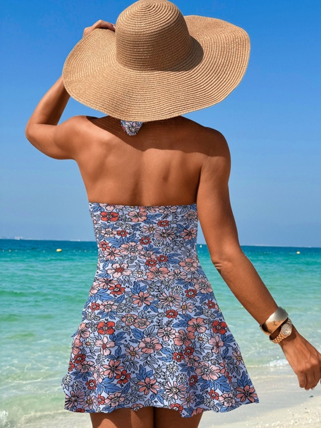 Cutout Printed Halter Neck One - Piece Swimwear - Flip Flop Dynasty