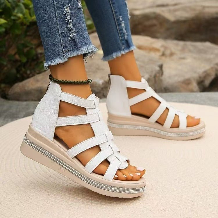Cutout Rhinestone Trim Wedge Sandals - Flip Flop Dynasty