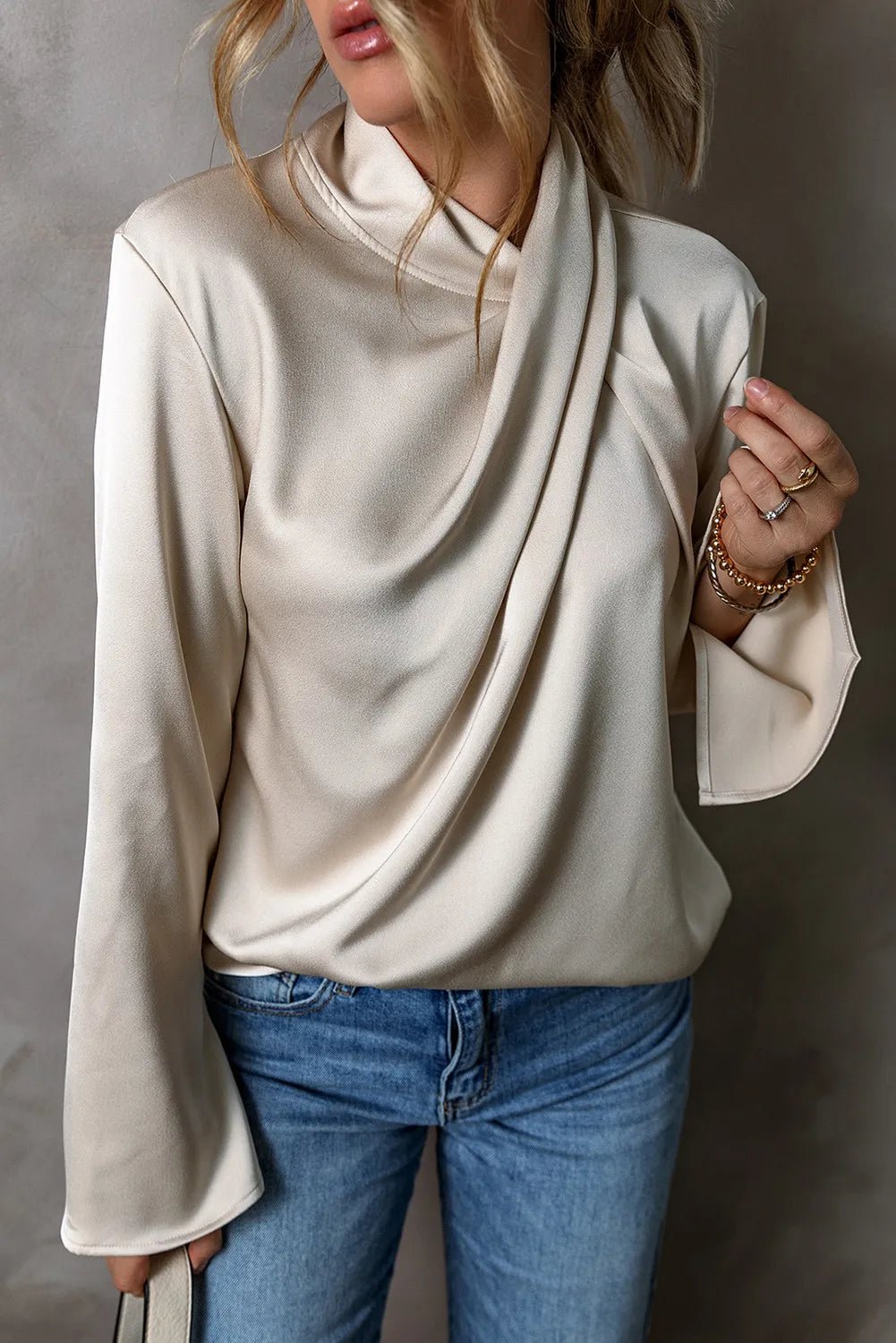 Cutout Ruched Long Sleeve Blouse - Flip Flop Dynasty