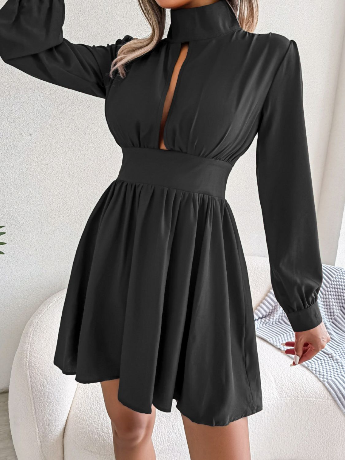Cutout Turtleneck A - Line Mini Dress - Flip Flop Dynasty