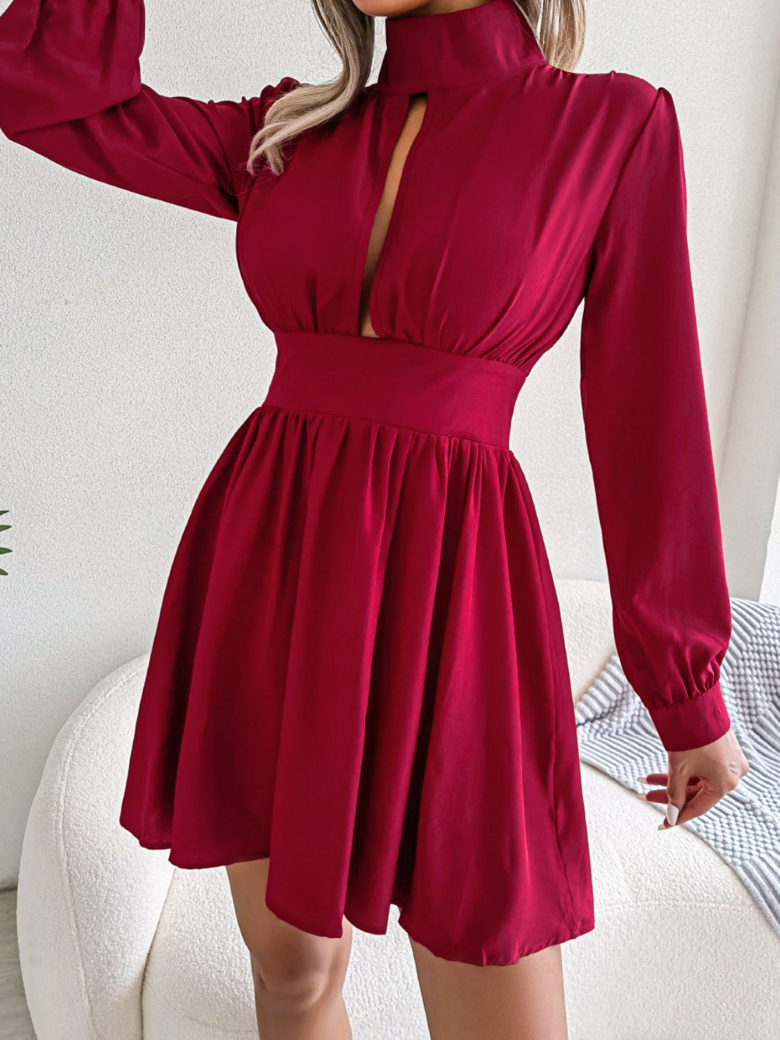 Cutout Turtleneck A - Line Mini Dress - Flip Flop Dynasty