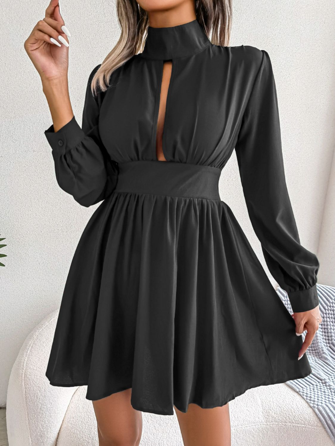Cutout Turtleneck A - Line Mini Dress - Flip Flop Dynasty