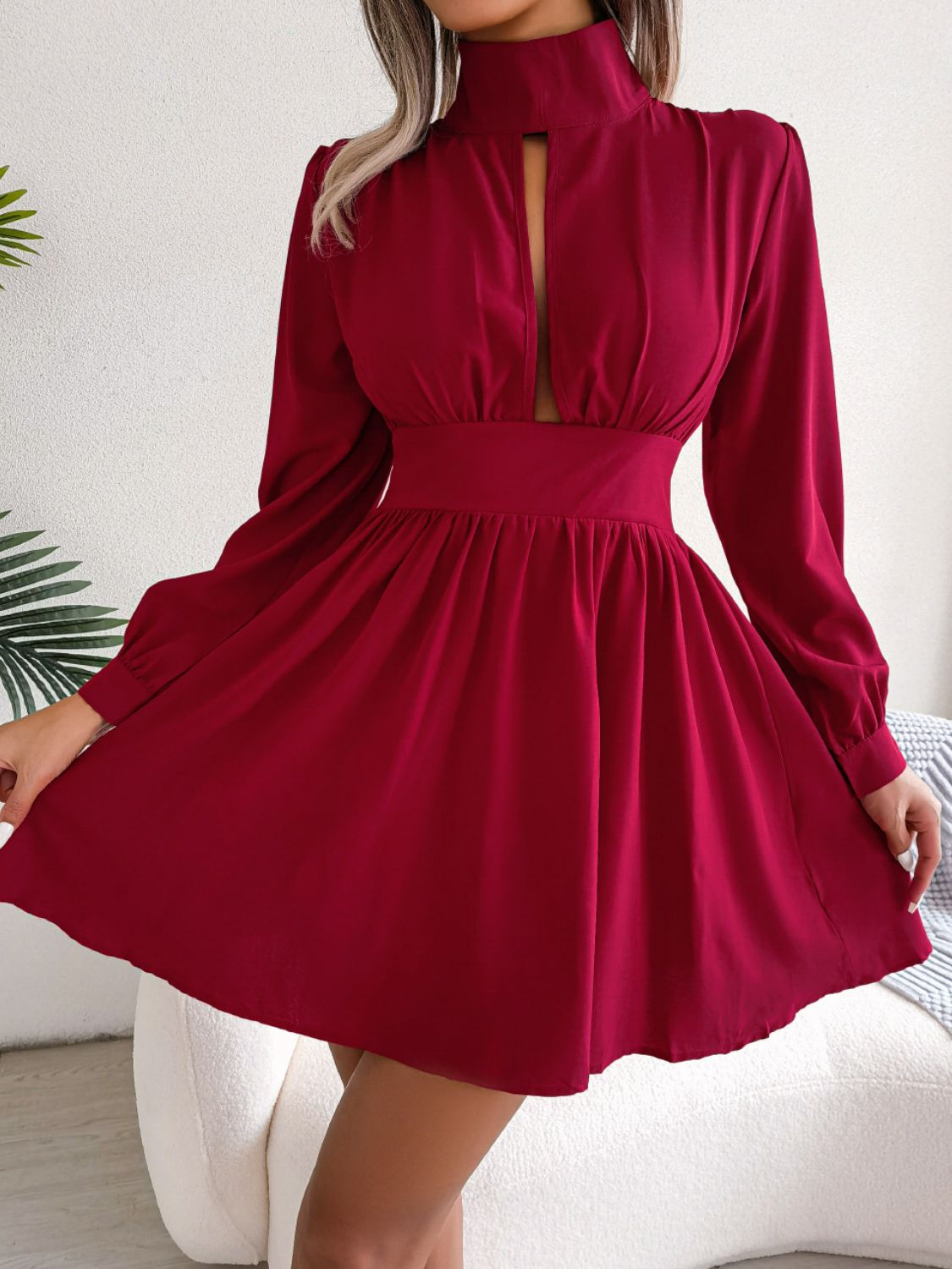 Cutout Turtleneck A - Line Mini Dress - Flip Flop Dynasty