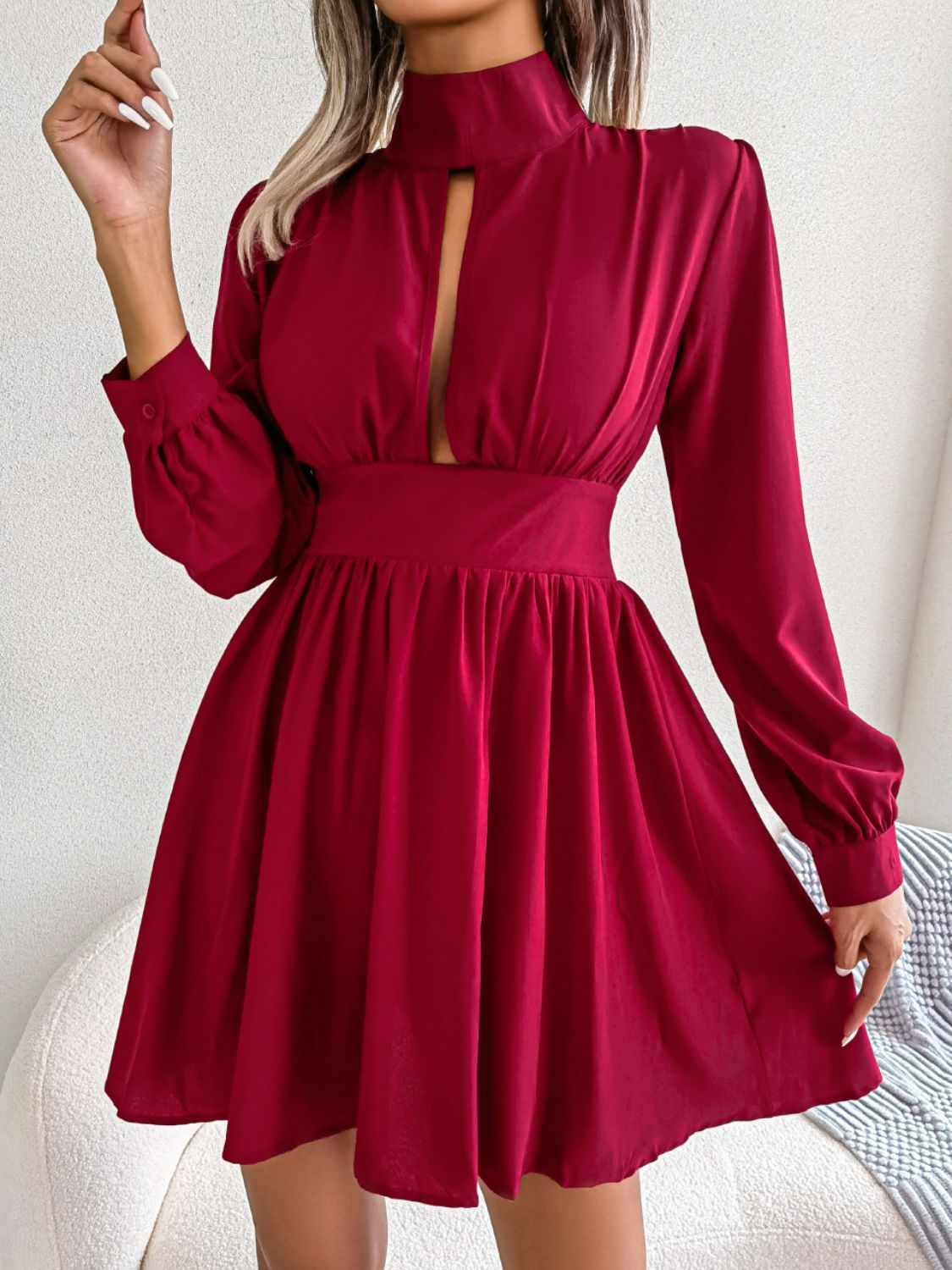 Cutout Turtleneck A - Line Mini Dress - Flip Flop Dynasty