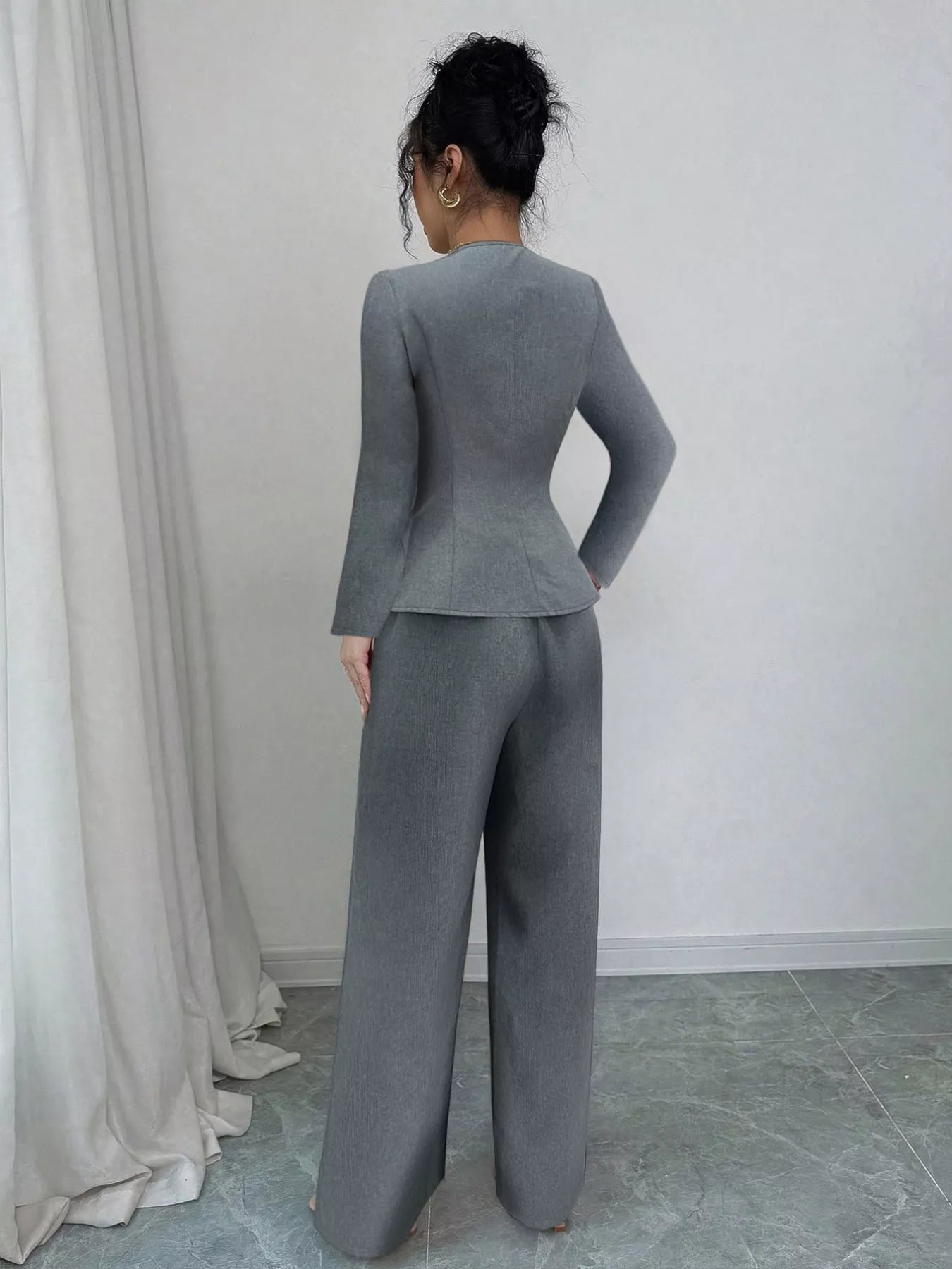 Decor Buckle Blazer & Wide Leg Pants Set - Flip Flop Dynasty