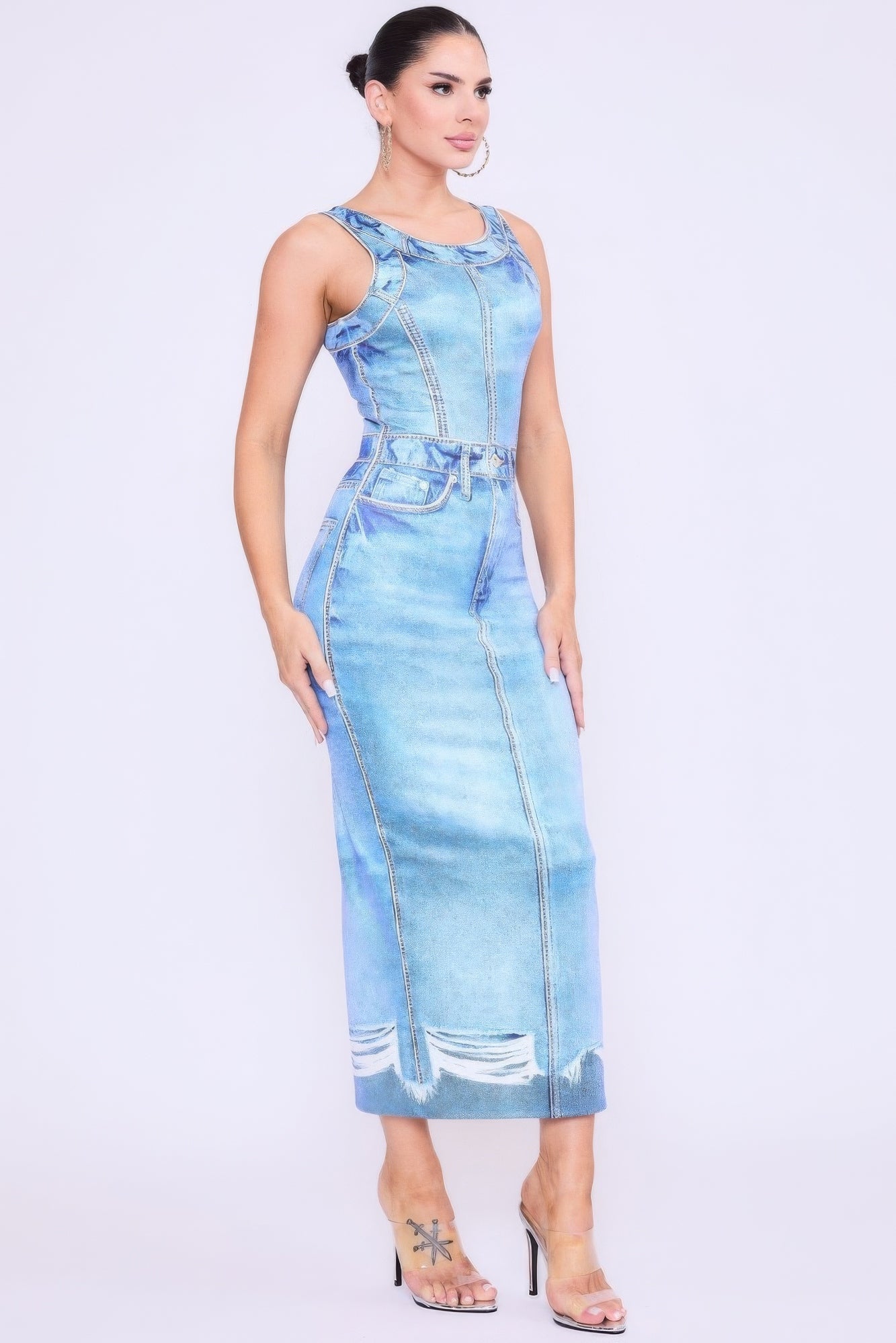 Denim Print Midi Dress - Flip Flop Dynasty