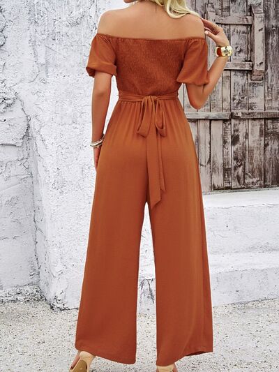 Devine Cutout Off Shoulder Wide Leg Jumpsuit - Flip Flop Dynasty
