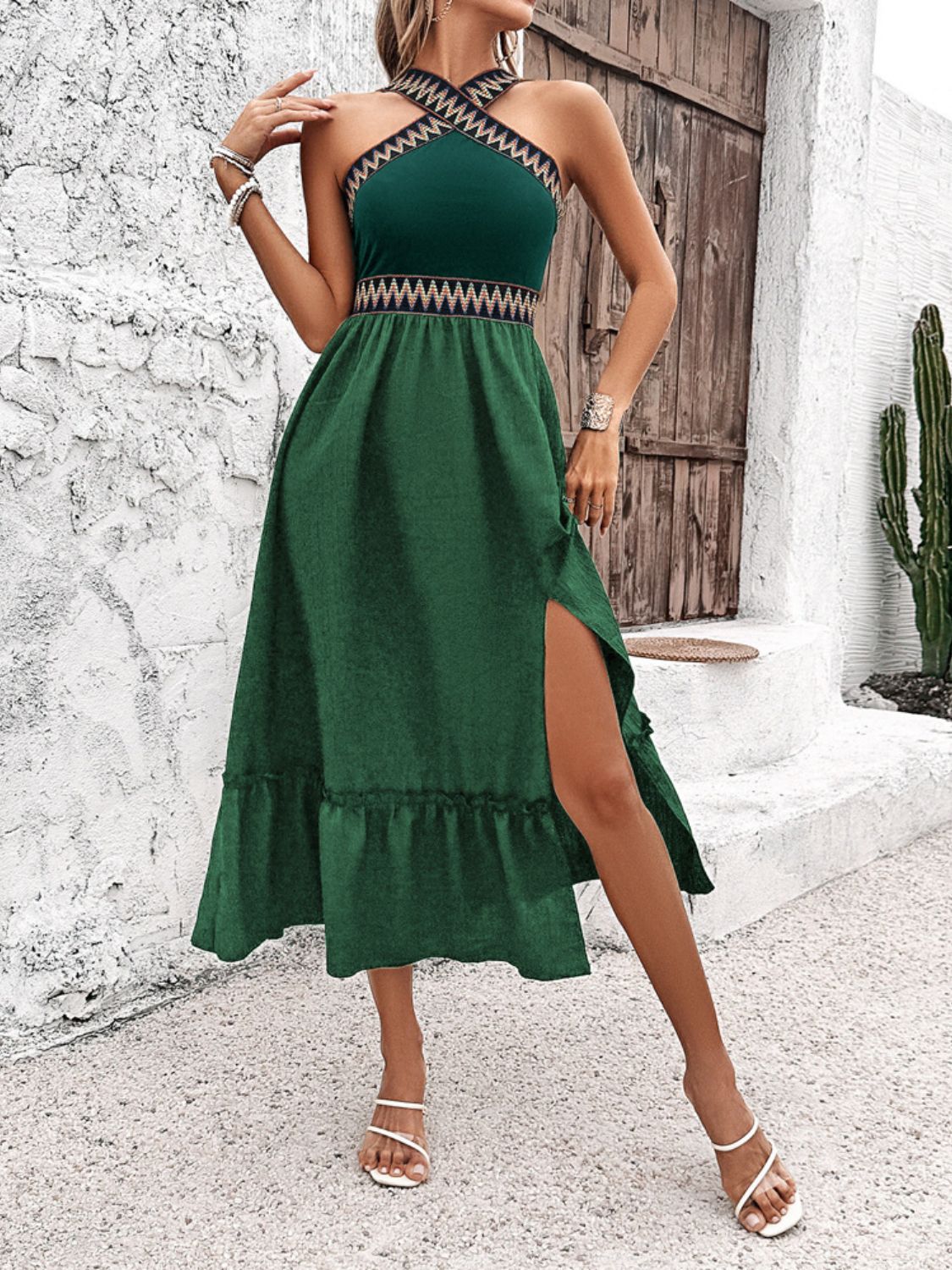 Devine Ruffled Slit Sleeveless Midi Dress - Flip Flop Dynasty