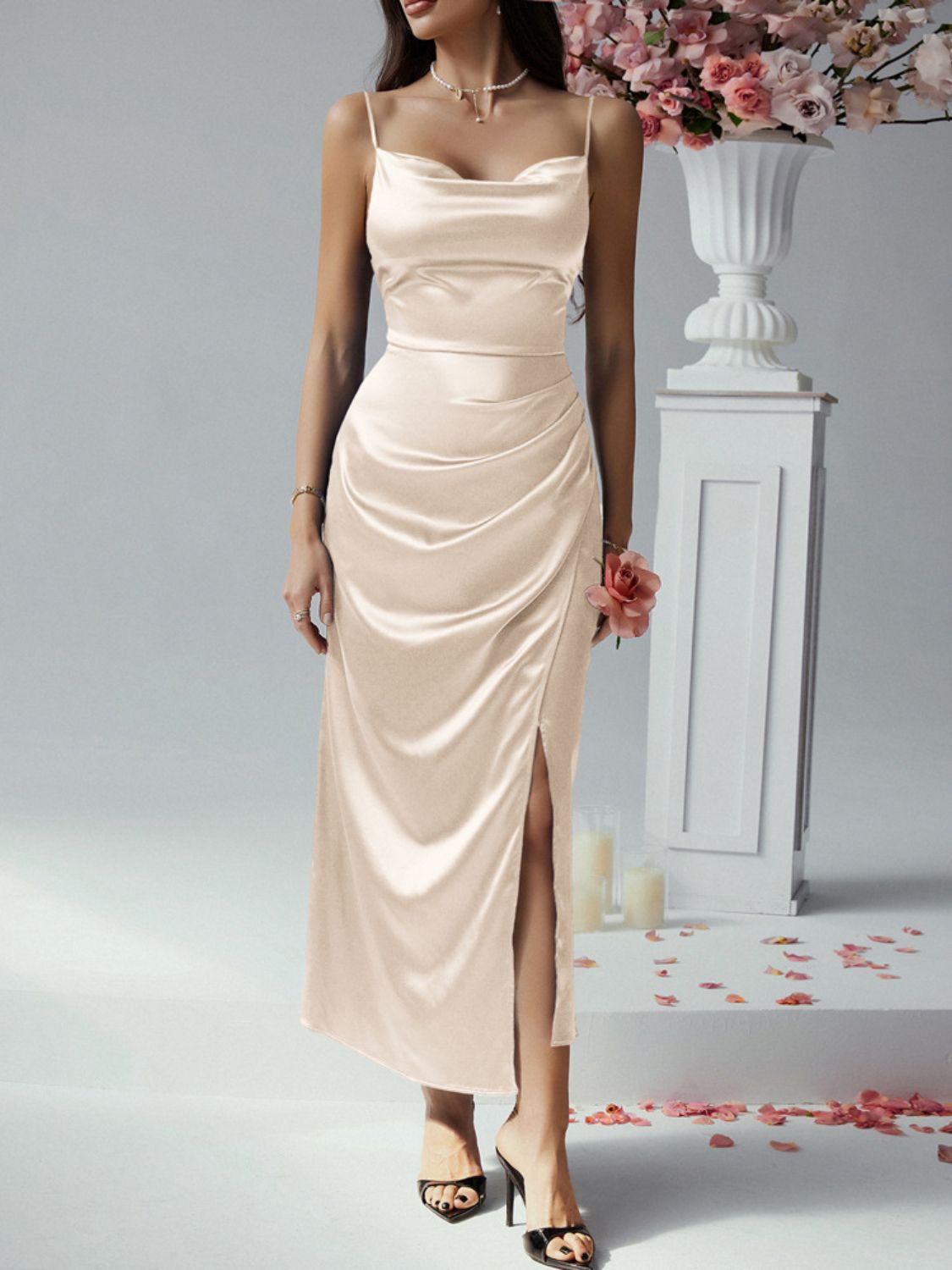 Devine Slit Ruched Maxi Cami Dress - Flip Flop Dynasty