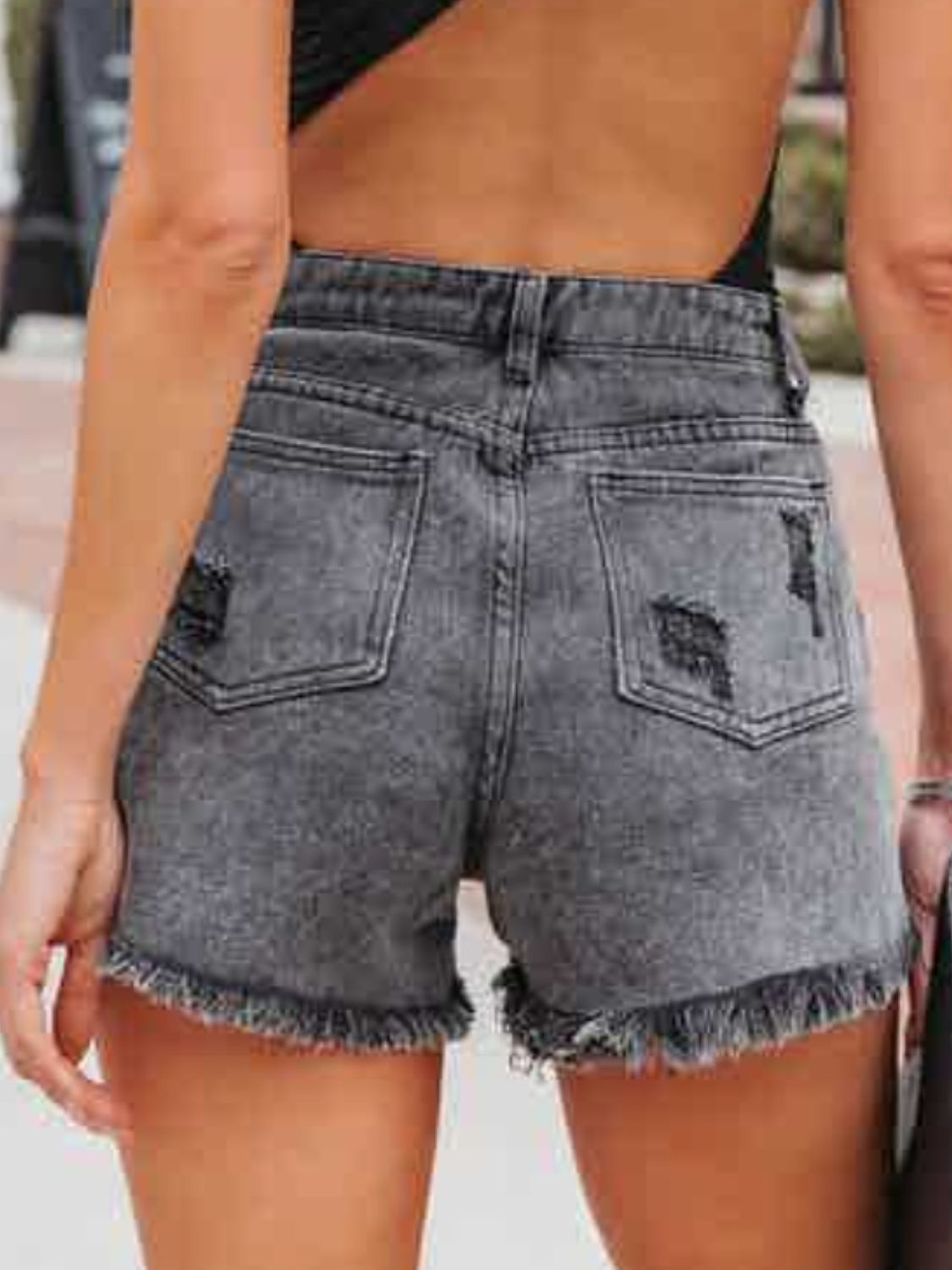 Distressed Fringe Denim Shorts with Pockets - Flip Flop Dynasty