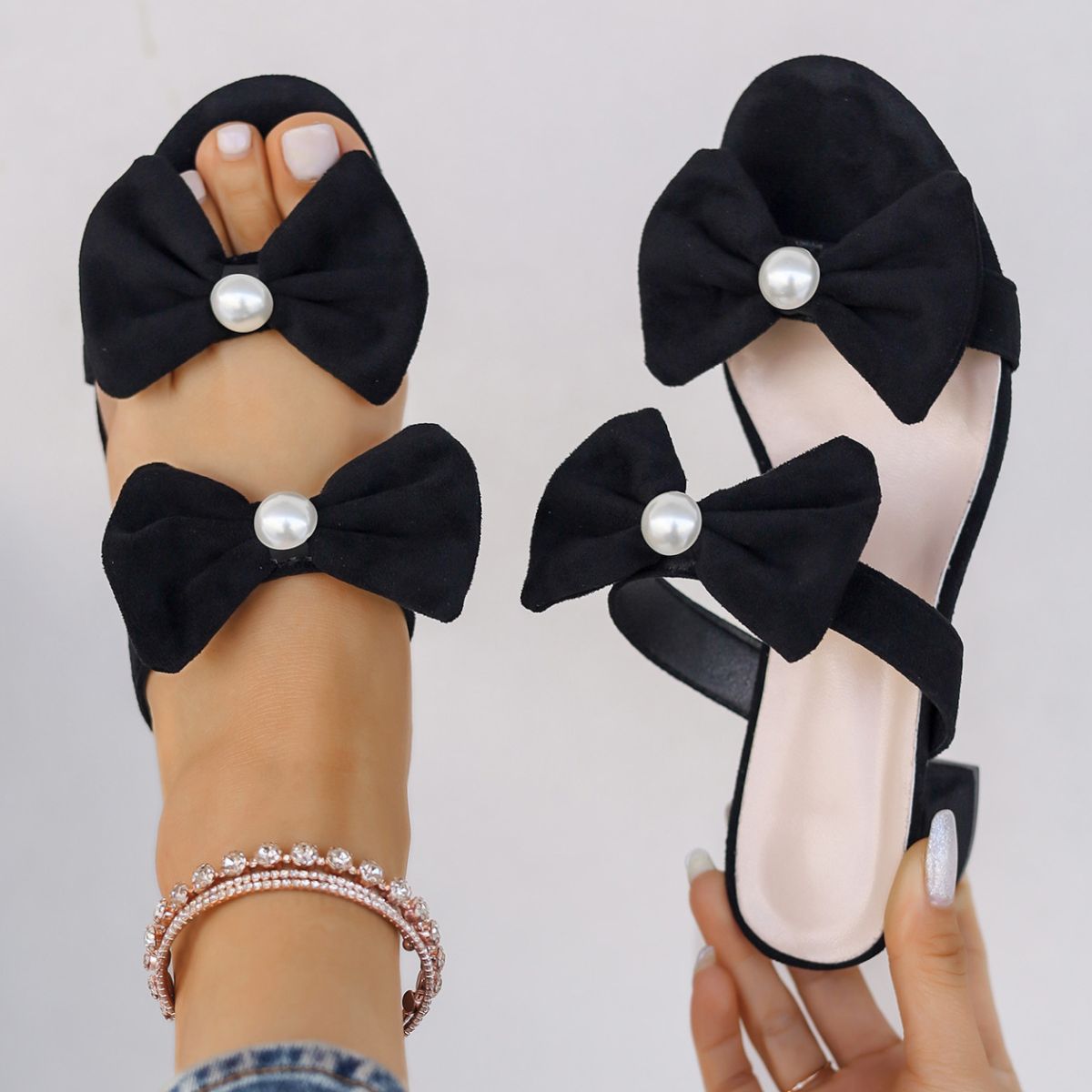 Double Bow Open Toe Block Heel Sandals - Flip Flop Dynasty