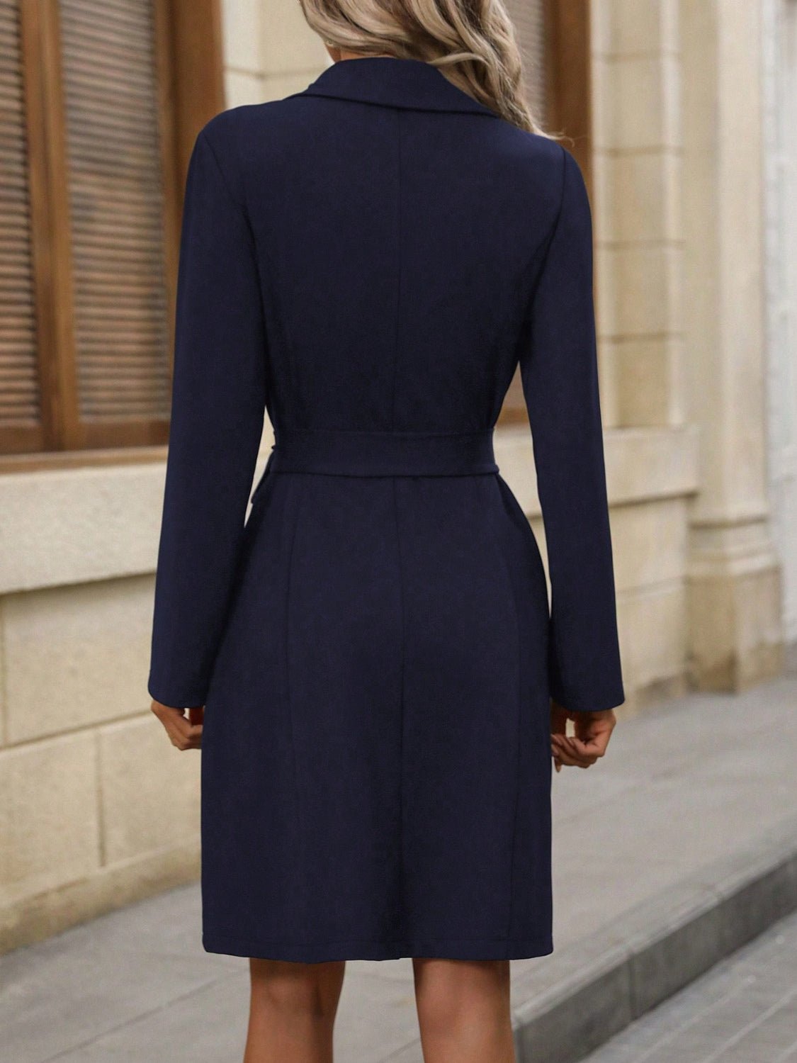 Double - Breasted Lapel Collar Long Sleeve Dress - Flip Flop Dynasty