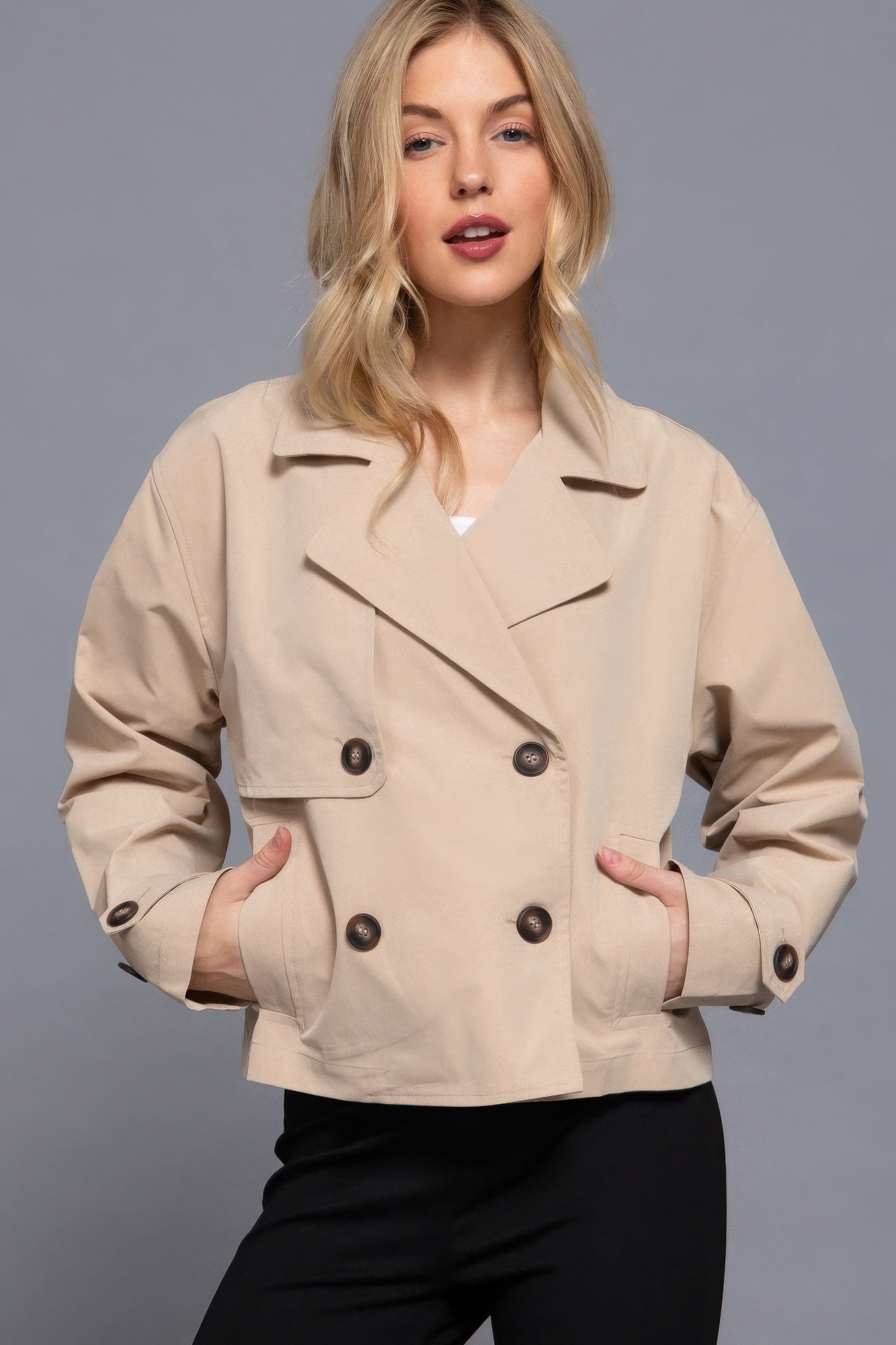Double Breasted Short Trench Jacket - Flip Flop Dynasty